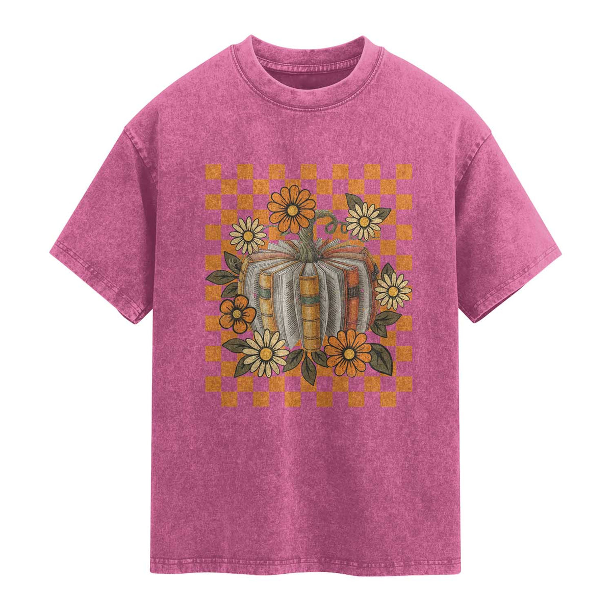 Book Pumpkin Washed Cotton T-Shirt Fall Halloween Book Lover Bookish Gift TS10 Magenta Print Your Wear