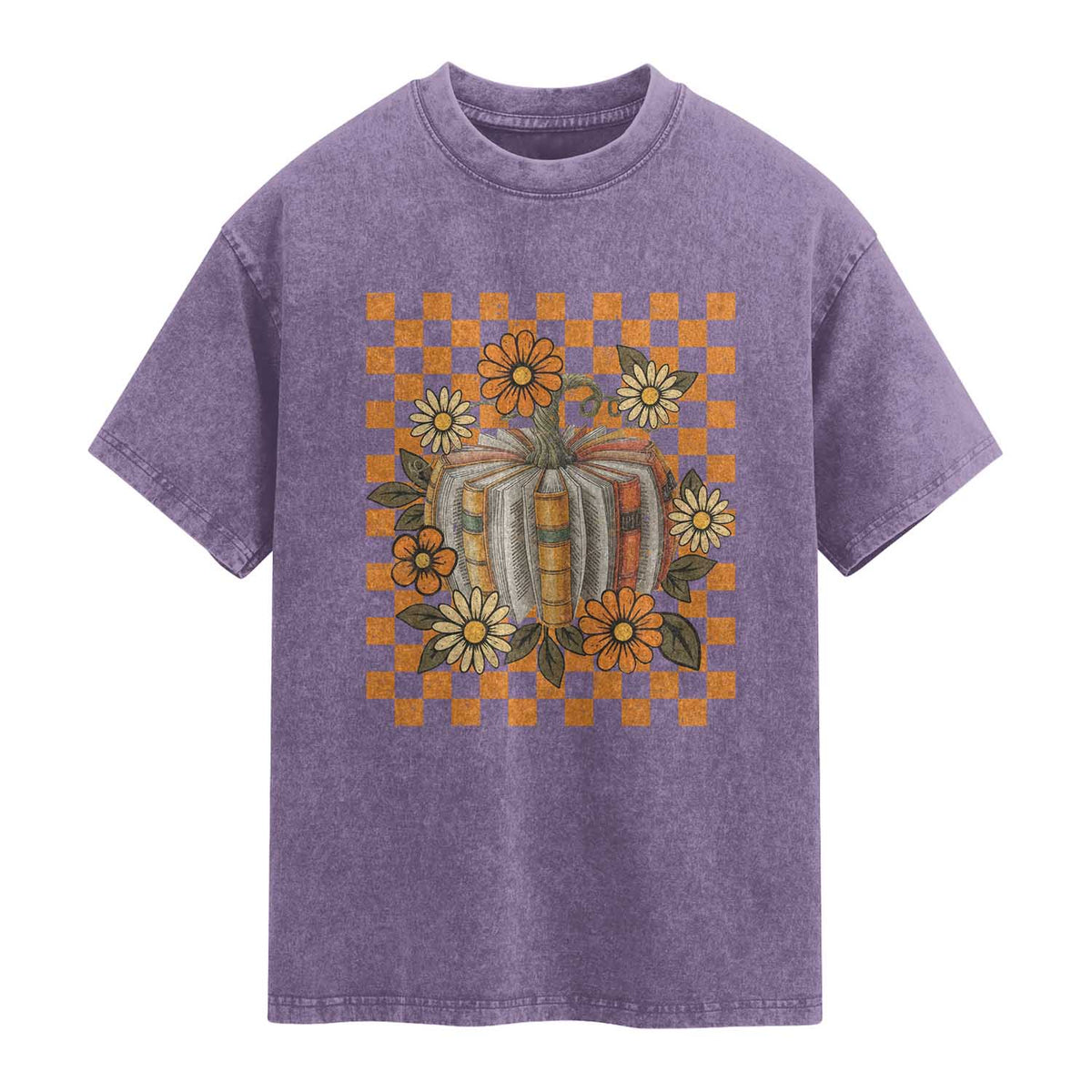 Book Pumpkin Washed Cotton T-Shirt Fall Halloween Book Lover Bookish Gift TS10 Purple Print Your Wear