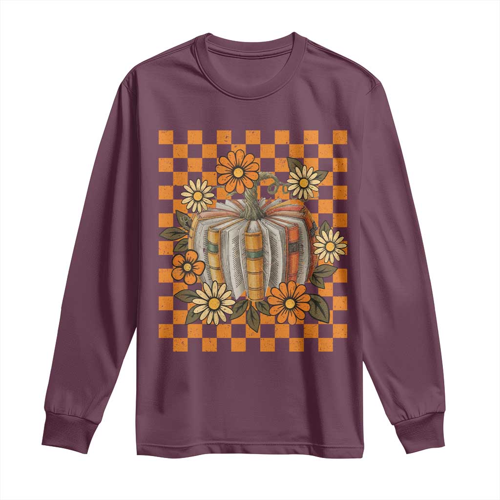 Book Pumpkin Long Sleeve Shirt Fall Halloween Book Lover Bookish Gift TS10 Maroon Print Your Wear