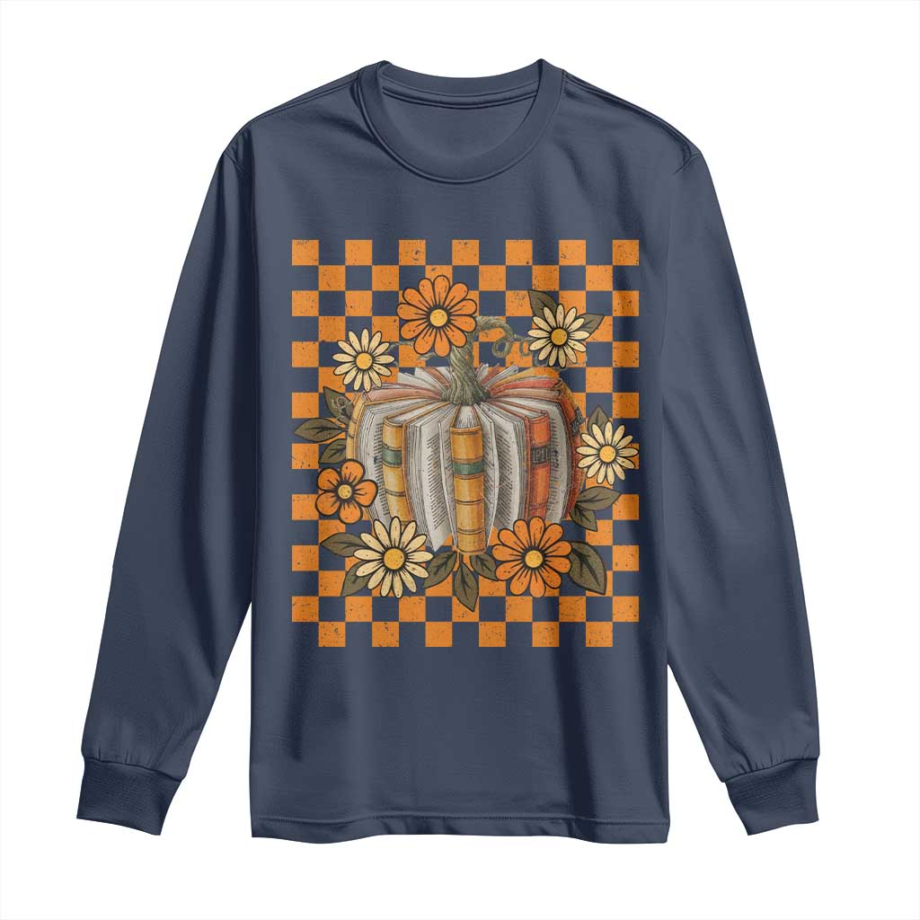 Book Pumpkin Long Sleeve Shirt Fall Halloween Book Lover Bookish Gift TS10 Navy Print Your Wear