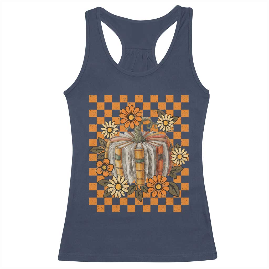 Book Pumpkin Racerback Tank Top Fall Halloween Book Lover Bookish Gift TS10 Navy Print Your Wear
