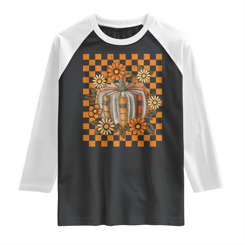 Book Pumpkin Raglan Shirt Fall Halloween Book Lover Bookish Gift TS10 Black White Print Your Wear