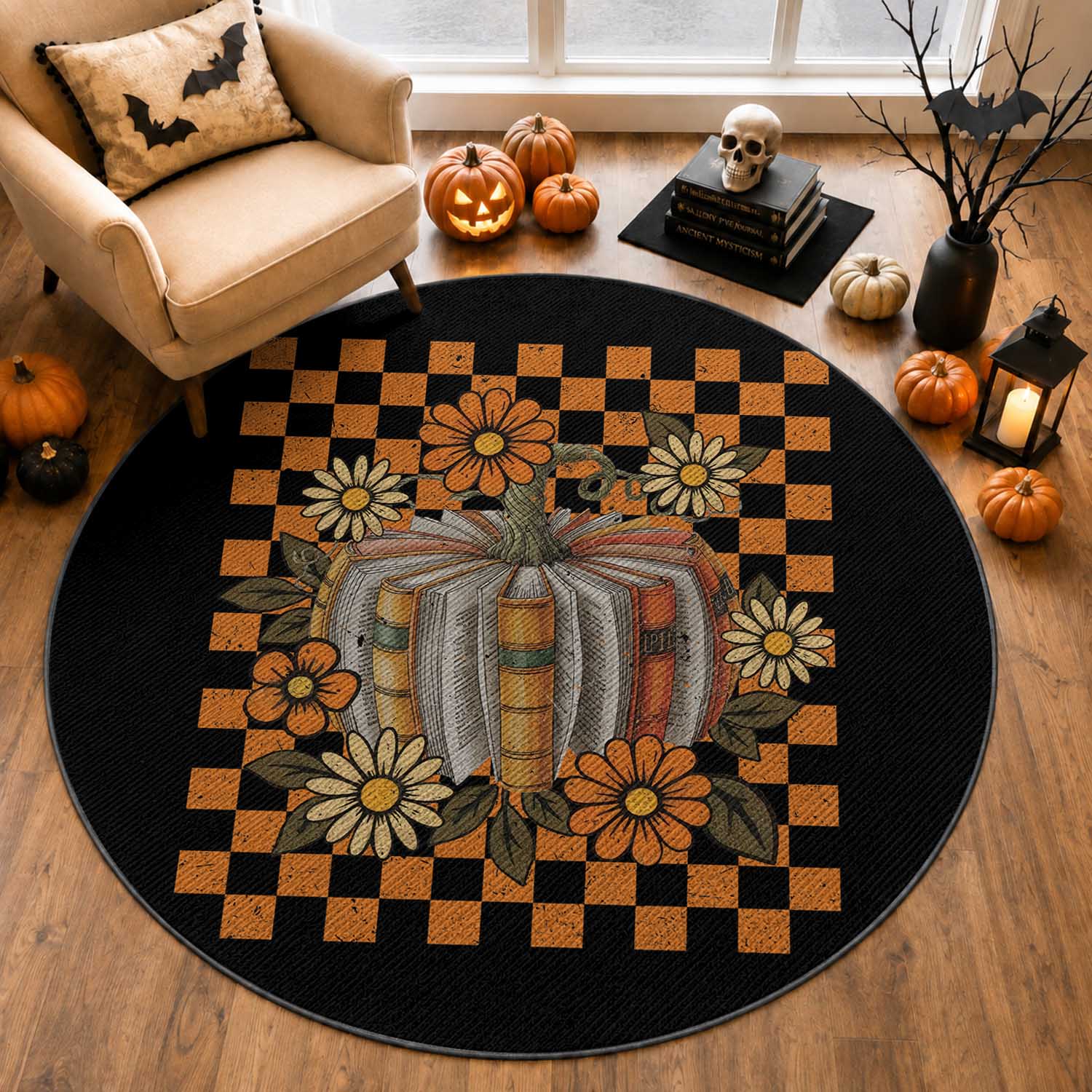 Book Pumpkin Round Rug Fall Halloween Book Lover Bookish Gift