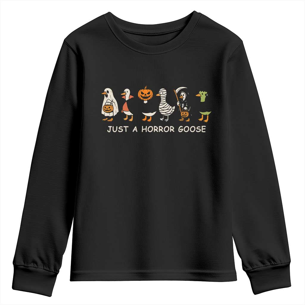 Halloween Funny Goose Youth Sweatshirt Spooky Season 90s Horror Movie TS10 Black Print Your Wear