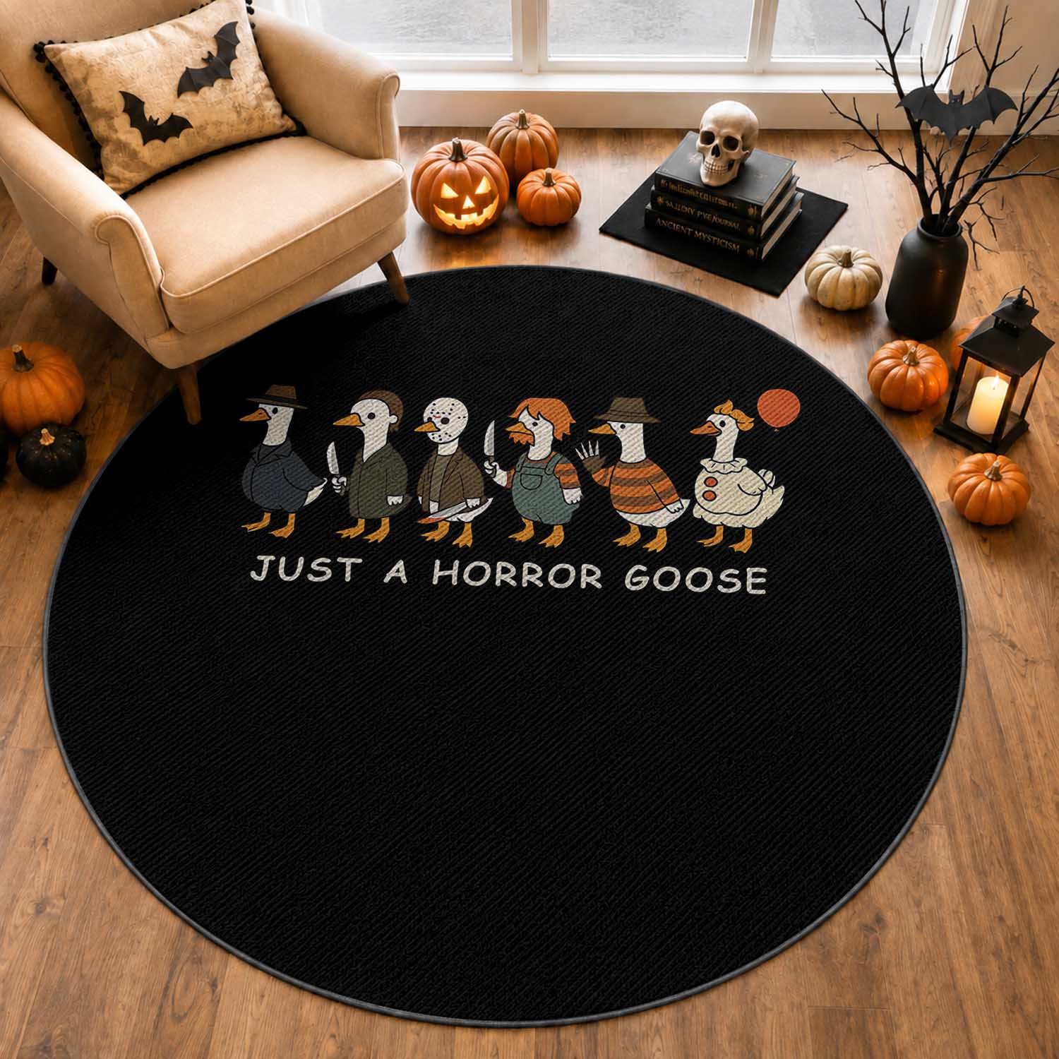 Halloween Funny Goose Costume Round Rug Funny Spooky Season Horror Movie