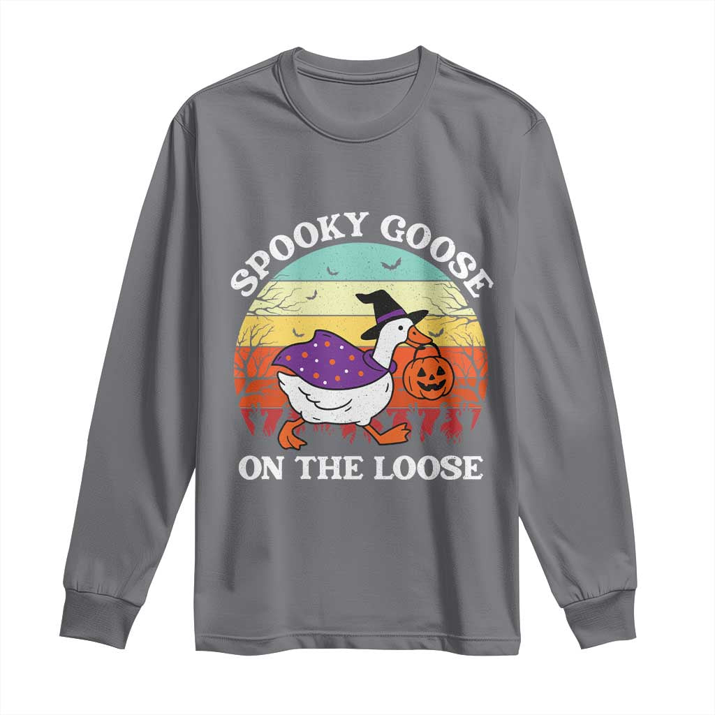 Witchy Silly Goose Long Sleeve Shirt Retro Girly Halloween Spooky Goose Lover TS10 Charcoal Print Your Wear
