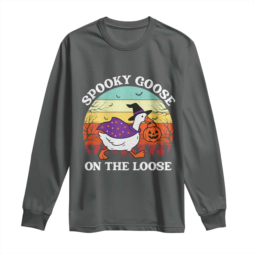 Witchy Silly Goose Long Sleeve Shirt Retro Girly Halloween Spooky Goose Lover TS10 Dark Heather Print Your Wear