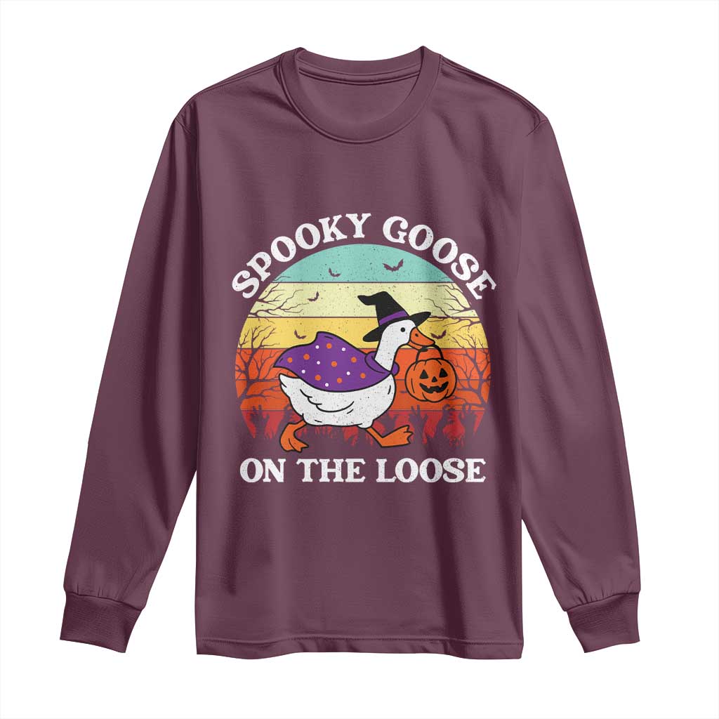 Witchy Silly Goose Long Sleeve Shirt Retro Girly Halloween Spooky Goose Lover TS10 Maroon Print Your Wear
