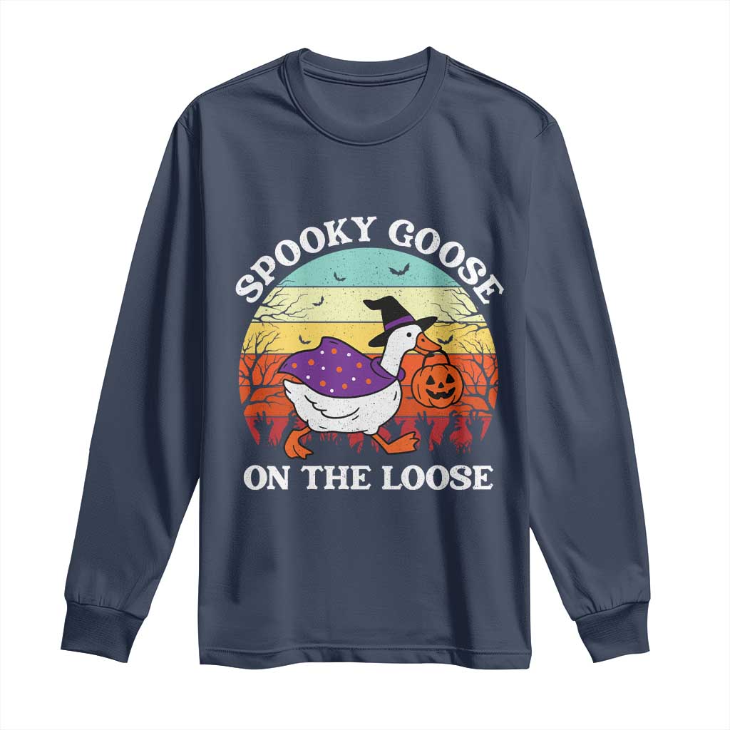Witchy Silly Goose Long Sleeve Shirt Retro Girly Halloween Spooky Goose Lover TS10 Navy Print Your Wear