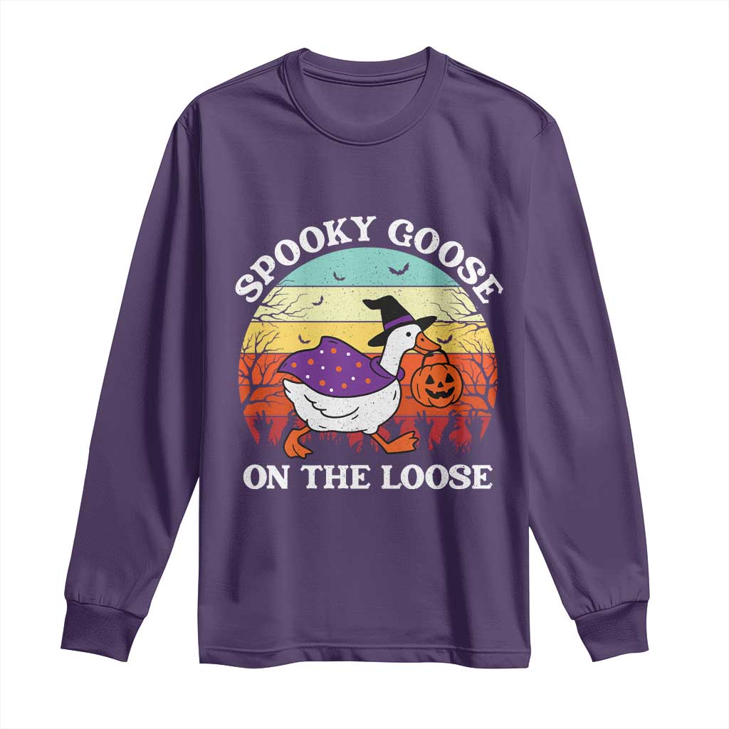 Witchy Silly Goose Long Sleeve Shirt Retro Girly Halloween Spooky Goose Lover TS10 Purple Print Your Wear