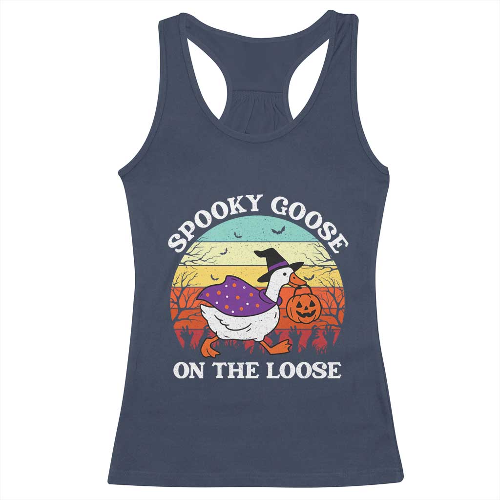Witchy Silly Goose Racerback Tank Top Retro Girly Halloween Spooky Goose Lover TS10 Navy Print Your Wear