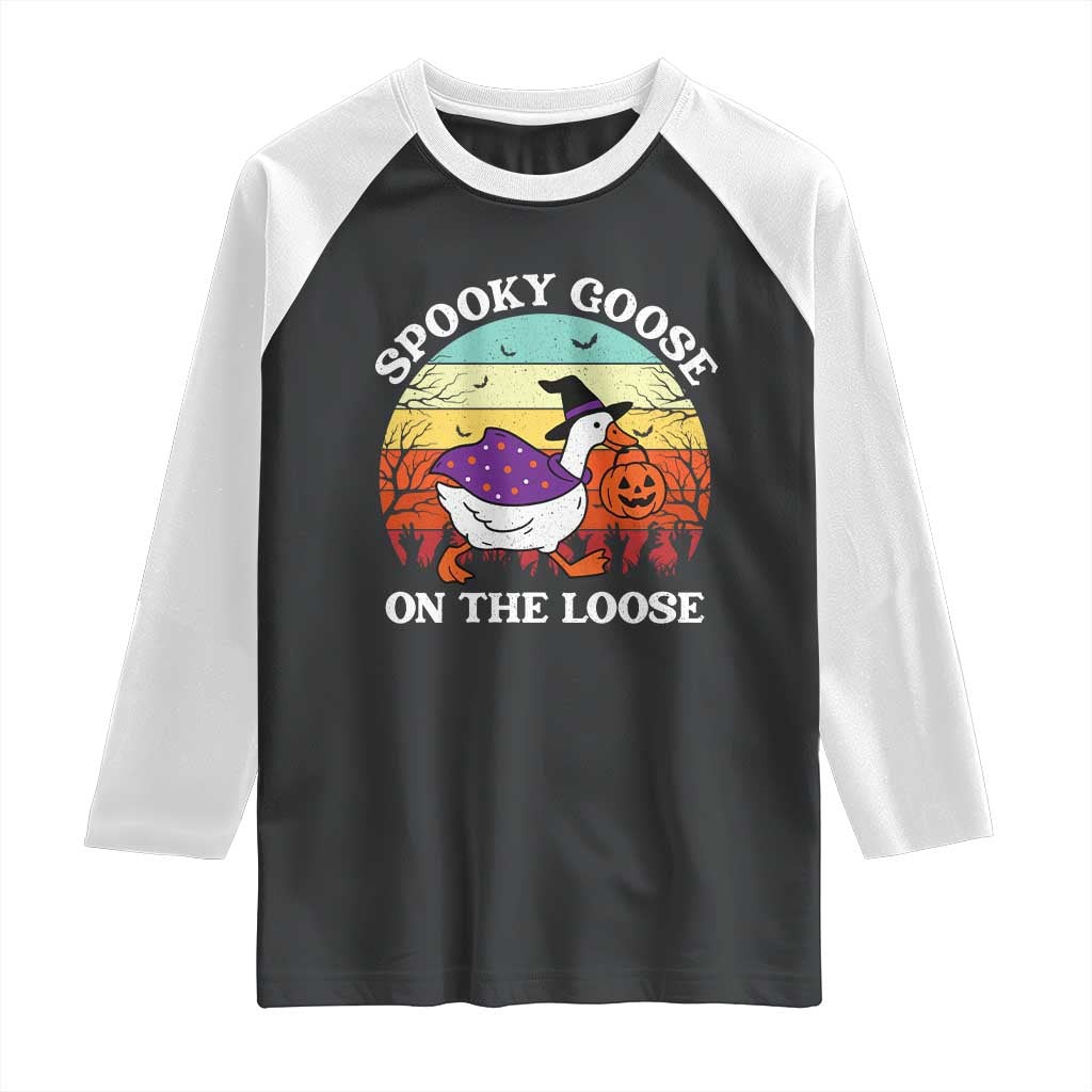 Witchy Silly Goose Raglan Shirt Retro Girly Halloween Spooky Goose Lover TS10 Black White Print Your Wear