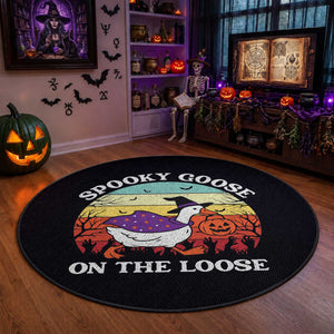 Witchy Silly Goose Round Rug Retro Girly Halloween Spooky Goose Lover