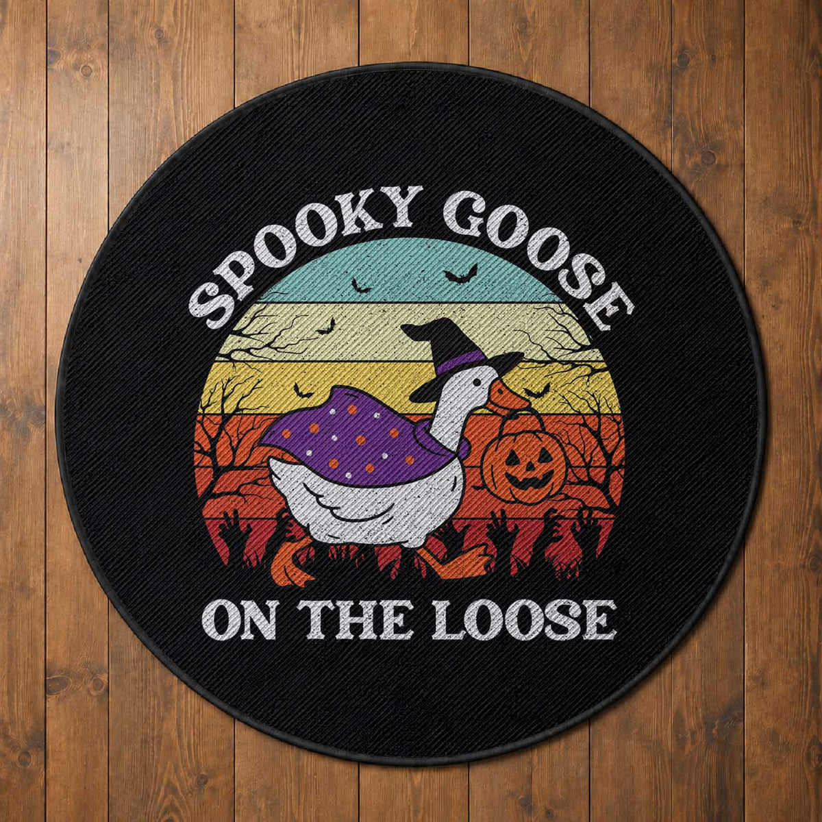 Witchy Silly Goose Round Rug Retro Girly Halloween Spooky Goose Lover