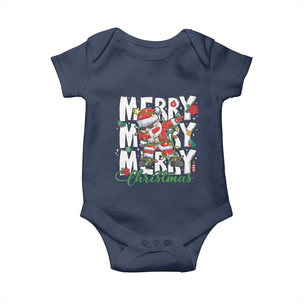 Merry Christmas Santa Baby Onesie Dabbing Santa Xmas Lights TS10 Navy Print Your Wear