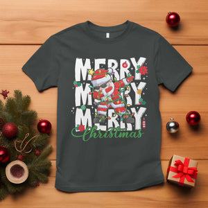 Merry Christmas Santa T Shirt Dabbing Santa Xmas Lights TS10 Dark Heather Print Your Wear