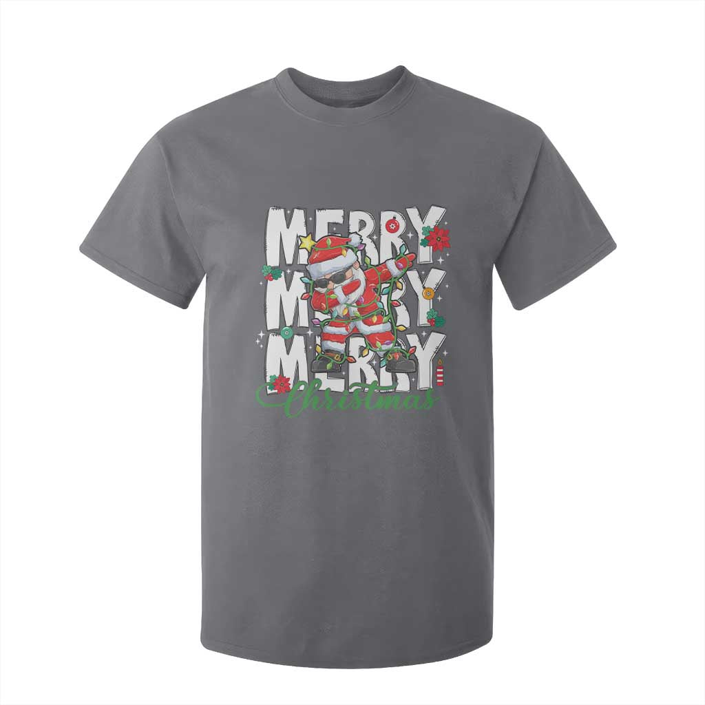 Merry Christmas Santa T Shirt For Kid Dabbing Santa Xmas Lights TS10 Charcoal Print Your Wear