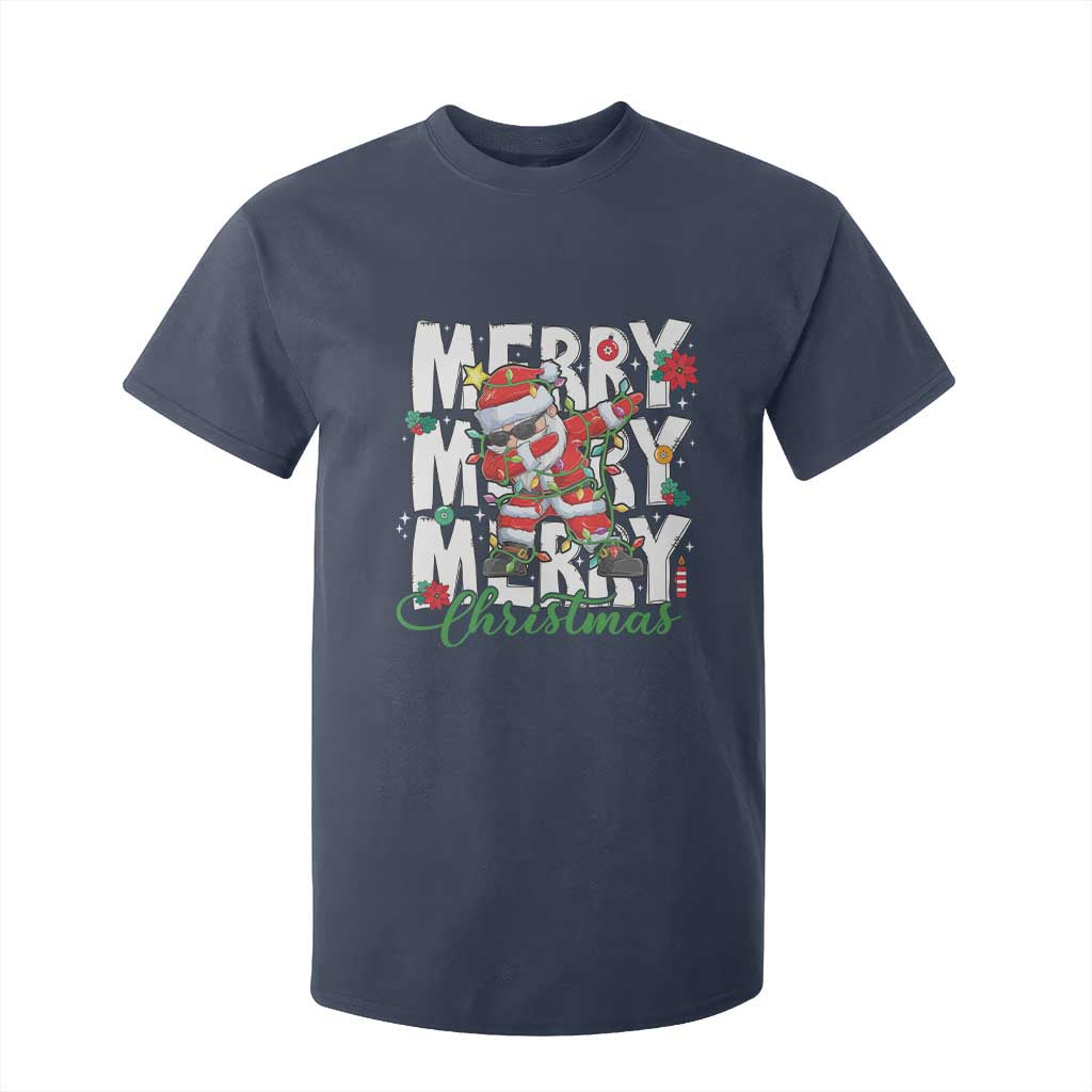 Merry Christmas Santa T Shirt For Kid Dabbing Santa Xmas Lights TS10 Navy Print Your Wear