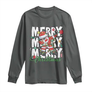 Merry Christmas Santa Long Sleeve Shirt Dabbing Santa Xmas Lights TS10 Dark Heather Print Your Wear