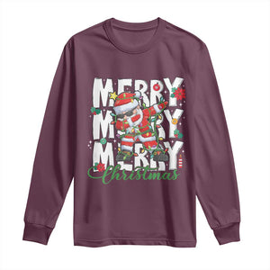 Merry Christmas Santa Long Sleeve Shirt Dabbing Santa Xmas Lights TS10 Maroon Print Your Wear