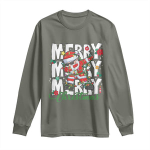 Merry Christmas Santa Long Sleeve Shirt Dabbing Santa Xmas Lights TS10 Military Green Print Your Wear