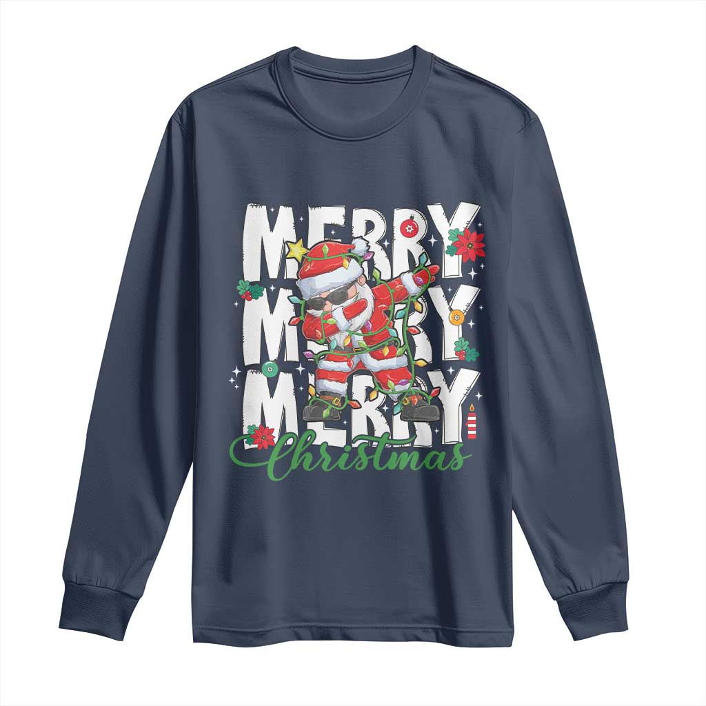Merry Christmas Santa Long Sleeve Shirt Dabbing Santa Xmas Lights TS10 Navy Print Your Wear