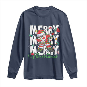 Merry Christmas Santa Long Sleeve Shirt Dabbing Santa Xmas Lights TS10 Navy Print Your Wear