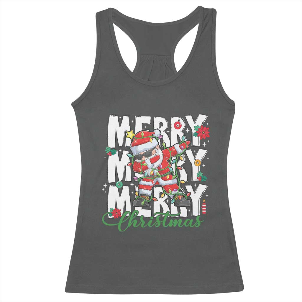 Merry Christmas Santa Racerback Tank Top Dabbing Santa Xmas Lights TS10 Dark Heather Print Your Wear