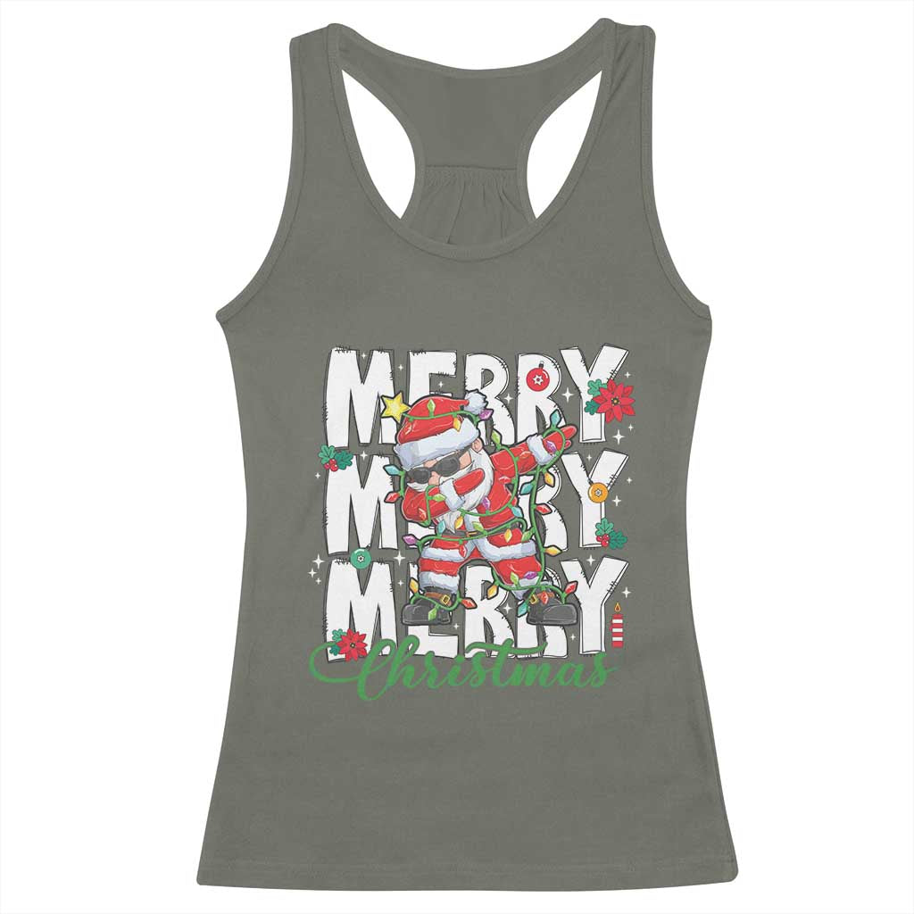 Merry Christmas Santa Racerback Tank Top Dabbing Santa Xmas Lights TS10 Military Green Print Your Wear