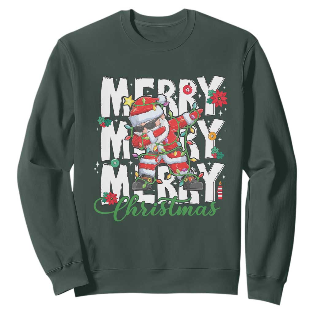 Merry Christmas Santa Sweatshirt Dabbing Santa Xmas Lights TS10 Dark Forest Green Print Your Wear