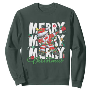 Merry Christmas Santa Sweatshirt Dabbing Santa Xmas Lights TS10 Dark Forest Green Print Your Wear