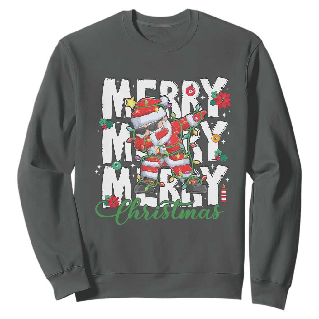 Merry Christmas Santa Sweatshirt Dabbing Santa Xmas Lights TS10 Dark Heather Print Your Wear