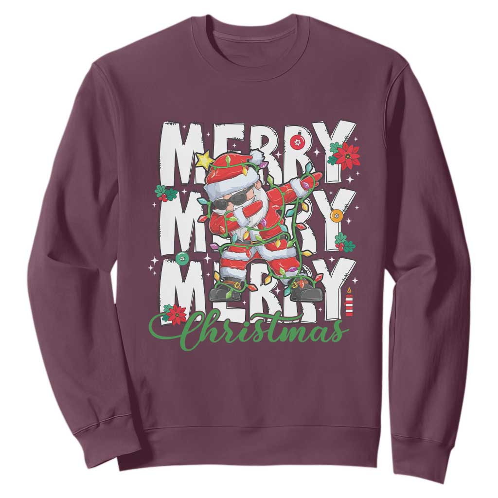 Merry Christmas Santa Sweatshirt Dabbing Santa Xmas Lights TS10 Maroon Print Your Wear