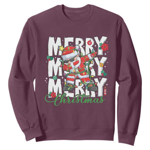 Merry Christmas Santa Sweatshirt Dabbing Santa Xmas Lights TS10 Maroon Print Your Wear