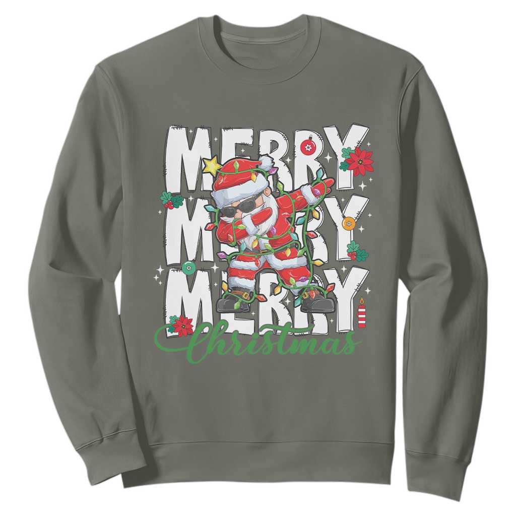 Merry Christmas Santa Sweatshirt Dabbing Santa Xmas Lights TS10 Military Green Print Your Wear