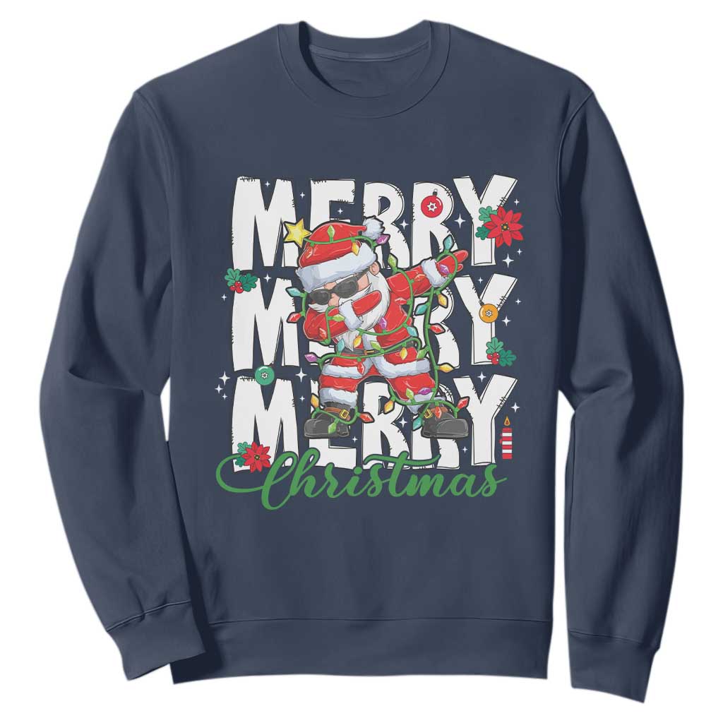Merry Christmas Santa Sweatshirt Dabbing Santa Xmas Lights TS10 Navy Print Your Wear