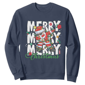 Merry Christmas Santa Sweatshirt Dabbing Santa Xmas Lights TS10 Navy Print Your Wear