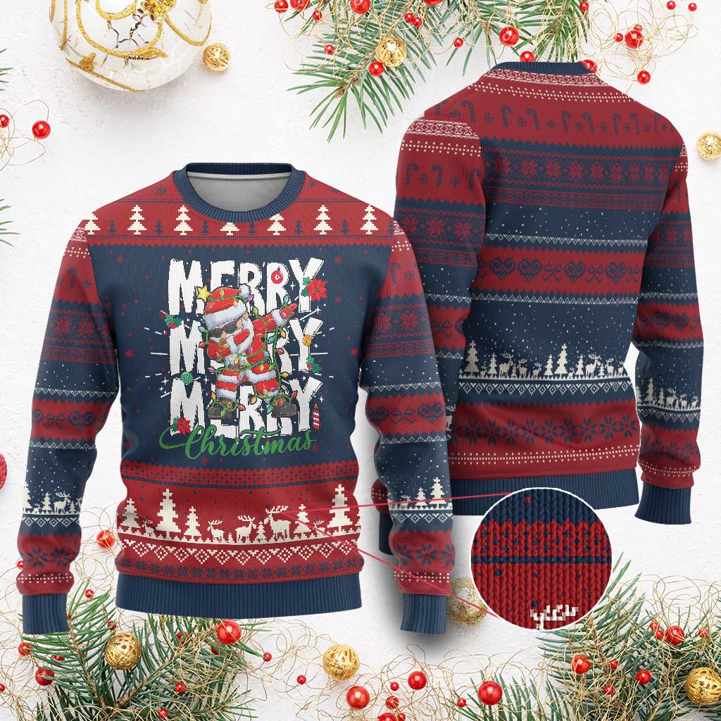 Merry Christmas Santa Knit Sweatshirt Dabbing Santa Xmas Lights TS10 Burgundy Print Your Wear