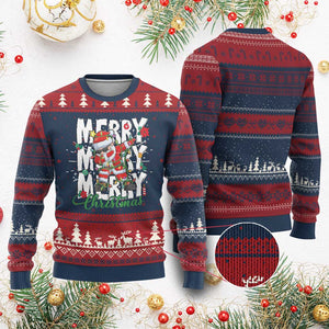 Merry Christmas Santa Knit Sweatshirt Dabbing Santa Xmas Lights TS10 Burgundy Print Your Wear