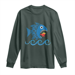 Blue Wave Kamala Fish Eat Fish Long Sleeve Shirt Funny Vote Blue Wave TS10 Dark Forest Green Print Your Wear