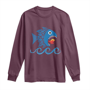 Blue Wave Kamala Fish Eat Fish Long Sleeve Shirt Funny Vote Blue Wave TS10 Maroon Print Your Wear