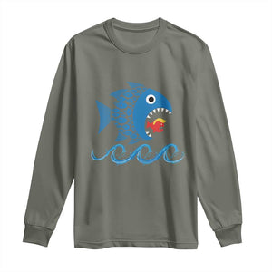 Blue Wave Kamala Fish Eat Fish Long Sleeve Shirt Funny Vote Blue Wave TS10 Military Green Print Your Wear