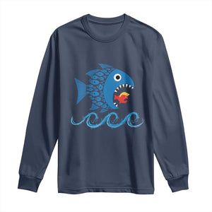 Blue Wave Kamala Fish Eat Fish Long Sleeve Shirt Funny Vote Blue Wave TS10 Navy Print Your Wear