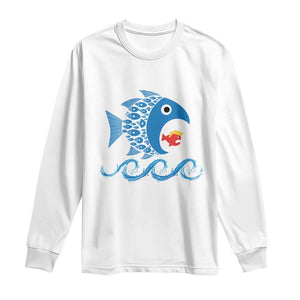 Blue Wave Kamala Fish Eat Fish Long Sleeve Shirt Funny Vote Blue Wave TS10 White Print Your Wear