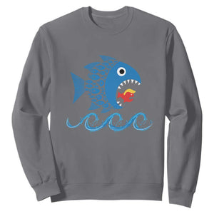 Blue Wave Kamala Fish Eat Fish Sweatshirt Funny Vote Blue Wave TS10 Charcoal Print Your Wear