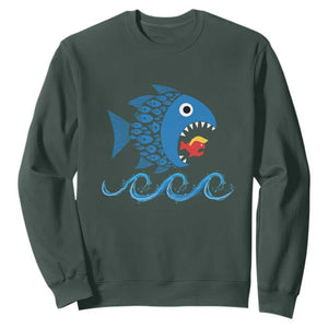 Blue Wave Kamala Fish Eat Fish Sweatshirt Funny Vote Blue Wave TS10 Dark Forest Green Print Your Wear