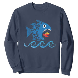 Blue Wave Kamala Fish Eat Fish Sweatshirt Funny Vote Blue Wave TS10 Navy Print Your Wear