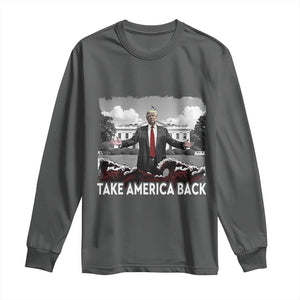 Donald Trump 2024 Long Sleeve Shirt Take America Back Red Wave TS10 Dark Heather Print Your Wear