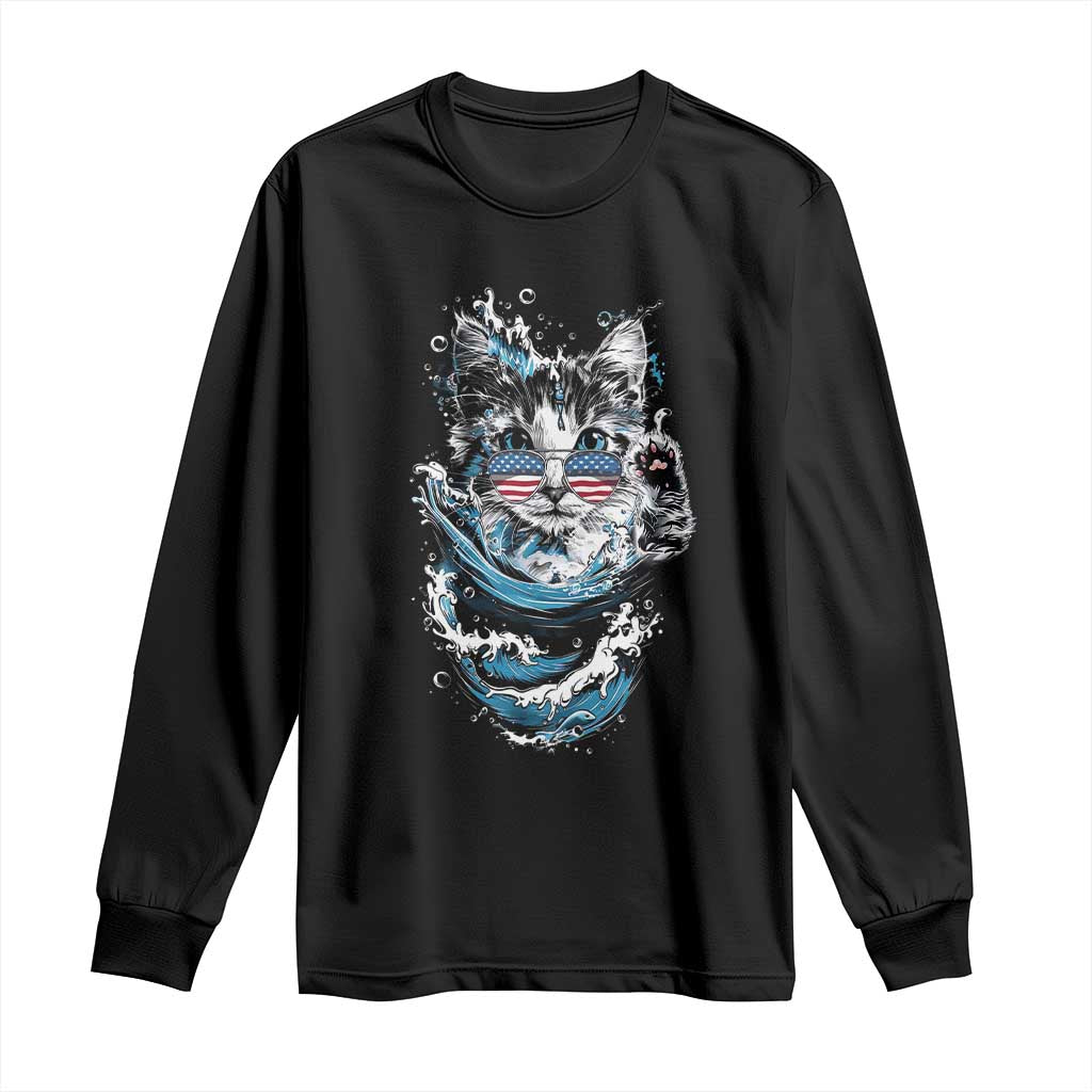 Blue Wave Cat Ladies For Kamala Harris Long Sleeve Shirt TS10 Black Print Your Wear