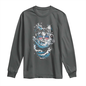 Blue Wave Cat Ladies For Kamala Harris Long Sleeve Shirt TS10 Dark Heather Print Your Wear